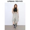 UR 2025 Summer Women's Patchwork Plaid Drawstring Wide-Leg Cropped Pants