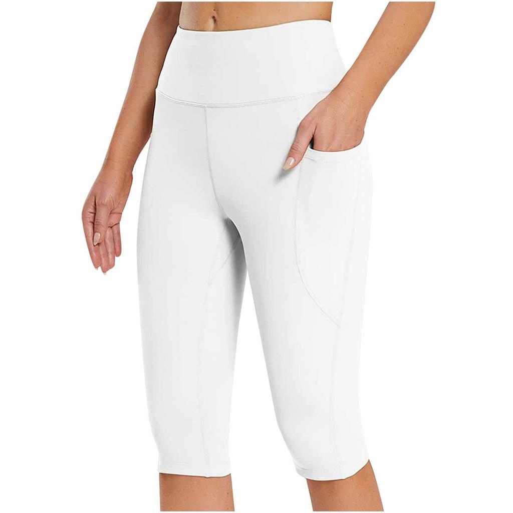 Pantaloncini con tasche da allenamento per motociclisti da yoga a vita alta da donna, leggings atletici