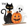 Compact Festive Ornaments Halloween Table Decor, Wooden Black Cat Ghost Pumpkin Decorations Indoor Cute Burr Free Wood Crafts Gifts, Room Decor