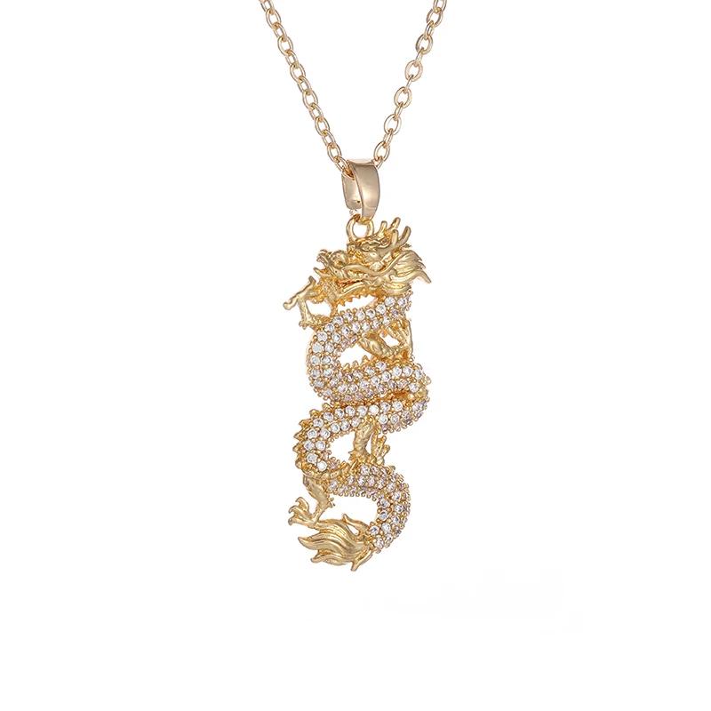 Vintage Chinesisches Drachen Tierkreiszeichen Anhänger Halskette Kette Unisex Mode Gotisch Amulett Talisman Strass Schmuck Party Geschenk