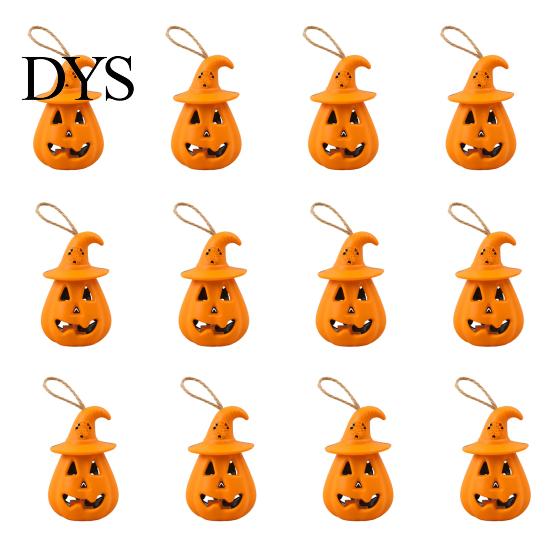 Festive Halloween Lights 12 Pcs LED Pumpkin Lantern, Spooky Hanging Lighted Indoor Night Light with Witch Hat for Outdoor Home Party Decor Lanterns