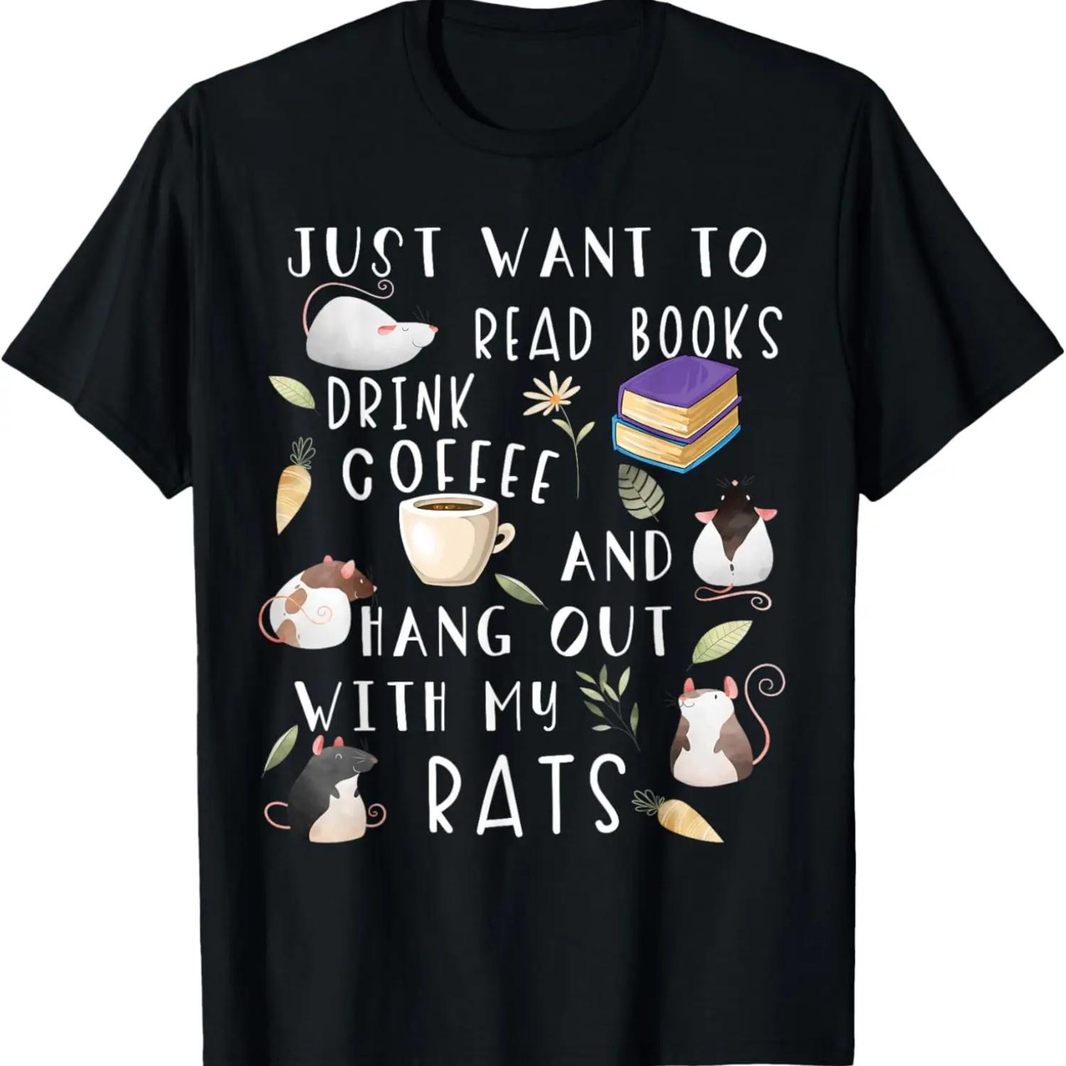 Rat Lover Gift, Cute Rat Graphic, Book, Bookish, Coffee, Rat T-Shirt S чёрный