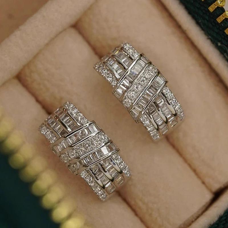 Xiaomi Huitan Modern Fashion Design Women's Hoop Earrings Luxury Cubic Zirconia Statement Female Earrings for Wedding Party Jewelry