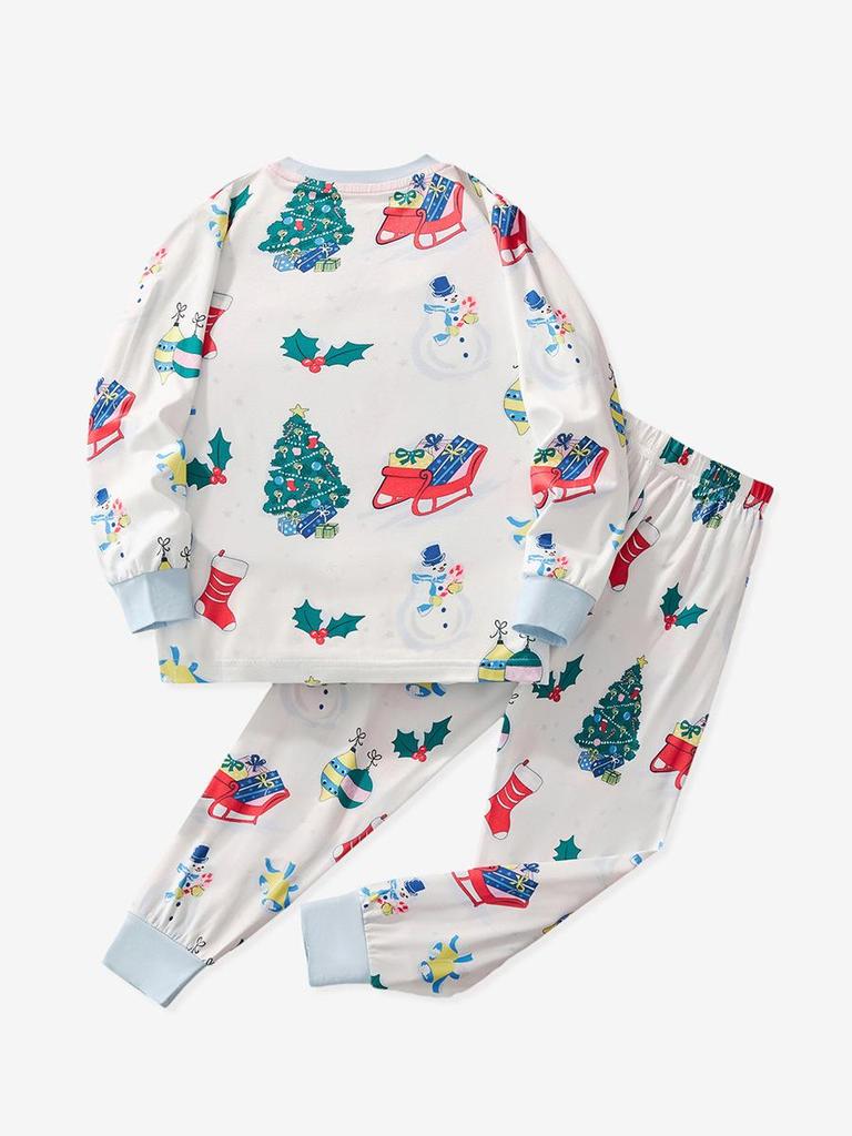Cross-Border Kids' Christmas Pajama Set: Long Sleeve & Pants with Cartoon Print