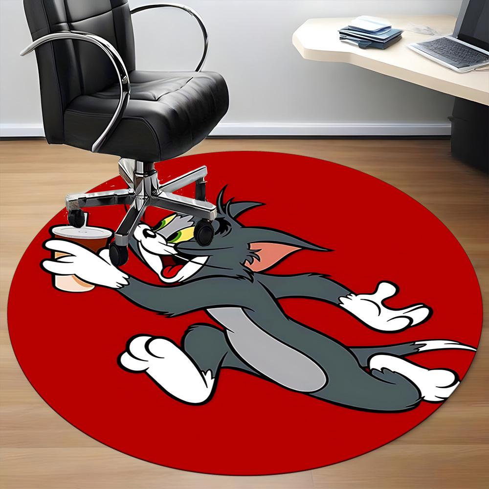 1PC Tom Cat Office Round Rug, Non-slip, Soft and Durable Office Rug for Interior Decoration, Perfect for Office, Beautiful Decoration