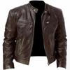 Mens Motorcycle Leather Jacket Slim Fit Short-Coat Lapel PU Jackets Autumn Zipper Stand Windproof Leather Coat
