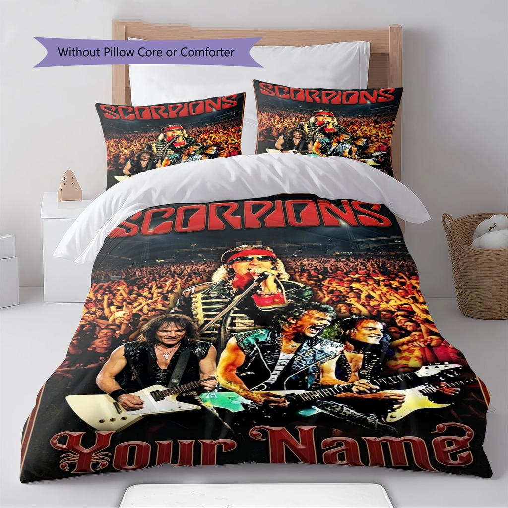 Name Custom Scorpions Pattern Bedding Set Quilt Cover Pillowcase Home Decor Gift (1 * Duvet Cover + 2 * Pillowcase, Without Core)