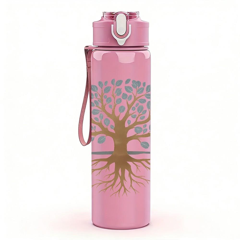 1PC Rooted Tree Silhouette Art 750ml Color Plastic Sports Water Bottle Leakproof Flip Straw Lid Suitable for Sports Office Home Use