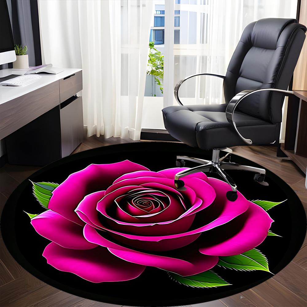 1pc Rose Office Round Rug, Carpet for Office, Gaming, Lightweight Round Floor Mat yy260205026