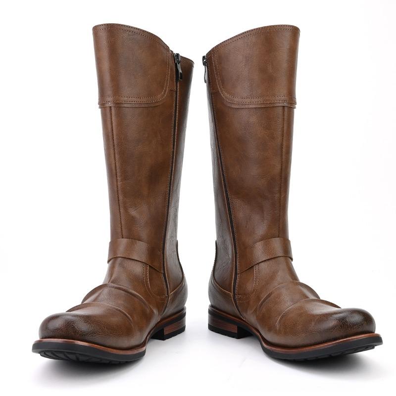 Modne męskie buty do kolan Retro kowbojskie buty westernowe Plisowany design Długie buty z cholewką Markowe casualowe buty skórzane Motocyklowe buty rycerskie