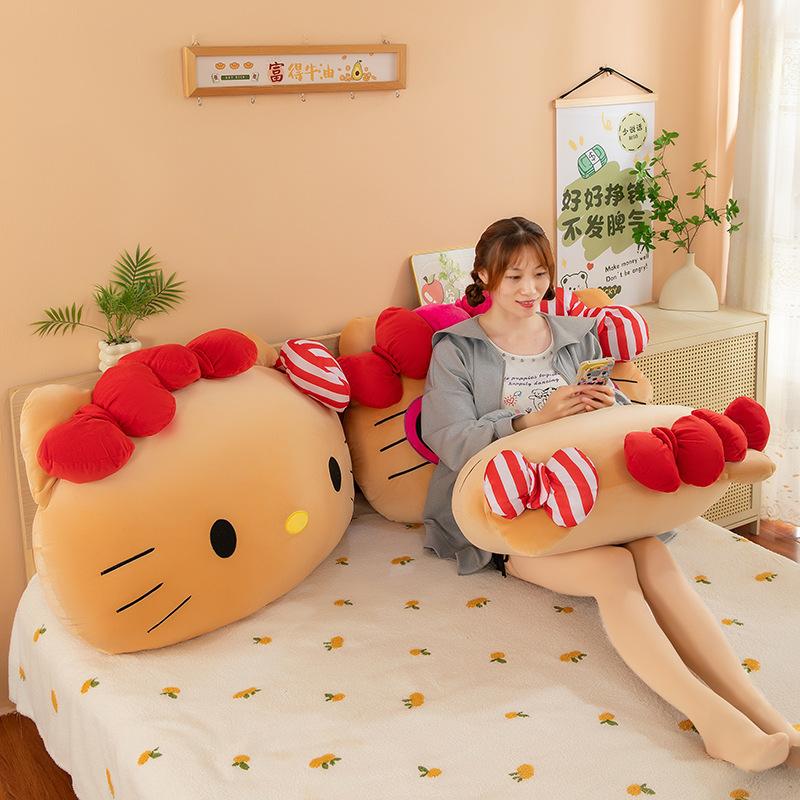 Hawaiian Black Leather Kt Cat Throw Pillow Doll Cute Bow Sunglasses Kitty Cat Plush Toy Doll