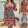 Fashion Summer Spring 3/4 Sleeves  V-Neck Casual Dresses