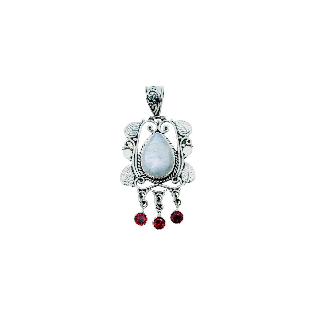 Moonstone Garnet Pendant: 925 Sterling Silver Jewelry