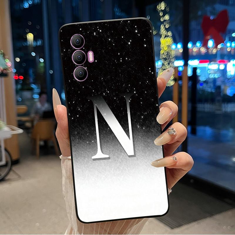 Phone Cover For Tecno Spark 8 Pro Case Stylish New Letter With Flower Shiny Starry Sky Soft Black Anti-scratch Back Cover