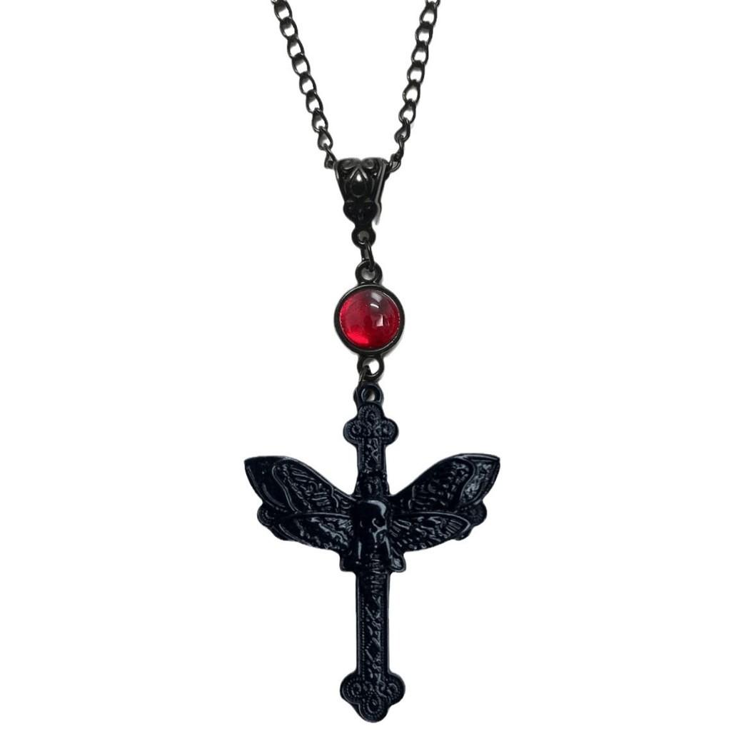Gothic Punk Cross Butterfly Necklace With Alloy Pendant For Women