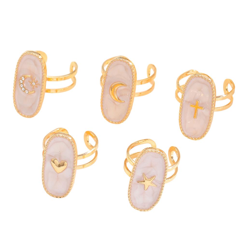 Minimalist Geometric Oval Cross Star Moon Heart Open Enamel Ring Fashion Women Finger Band