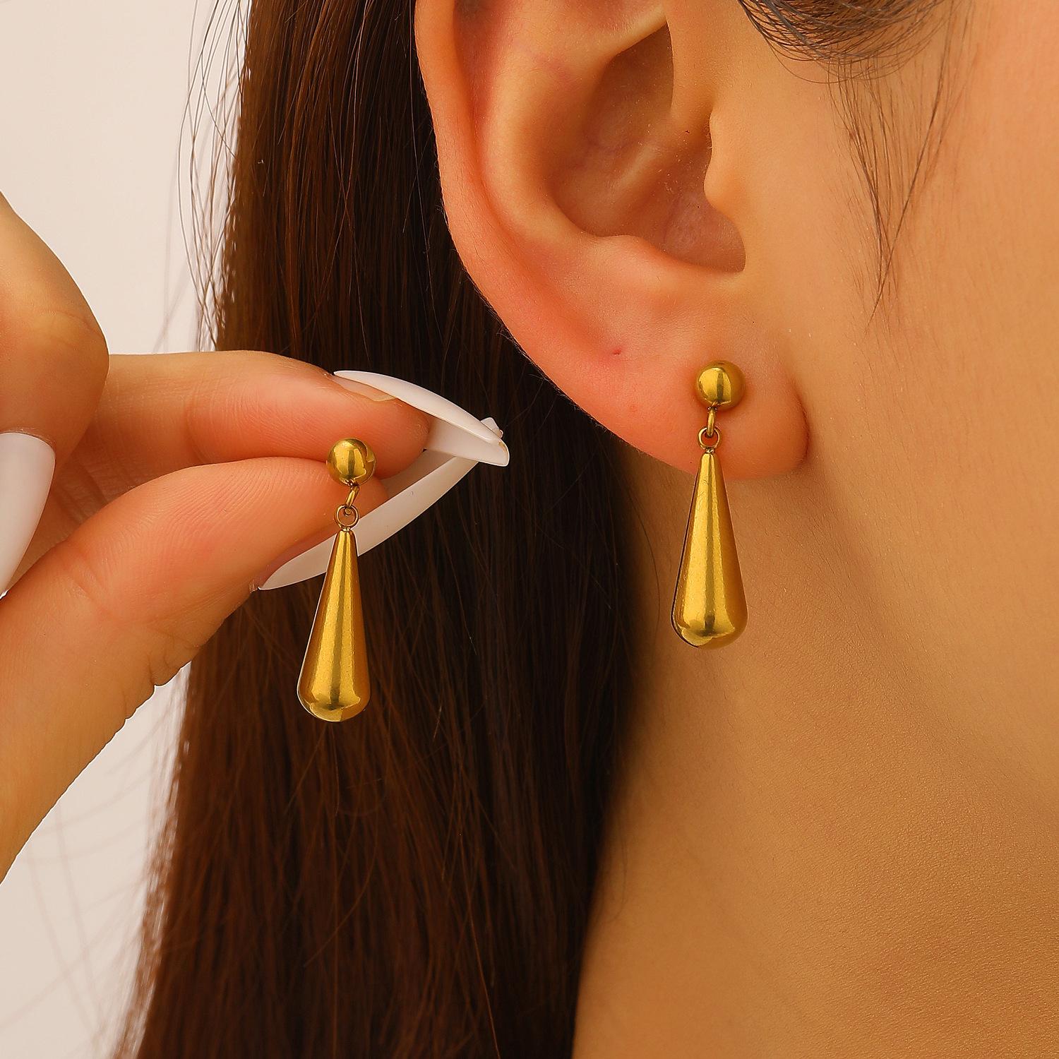 Minimalist Teardrop Drop Earrings with Ball Stud Timeless Gold Tone Design