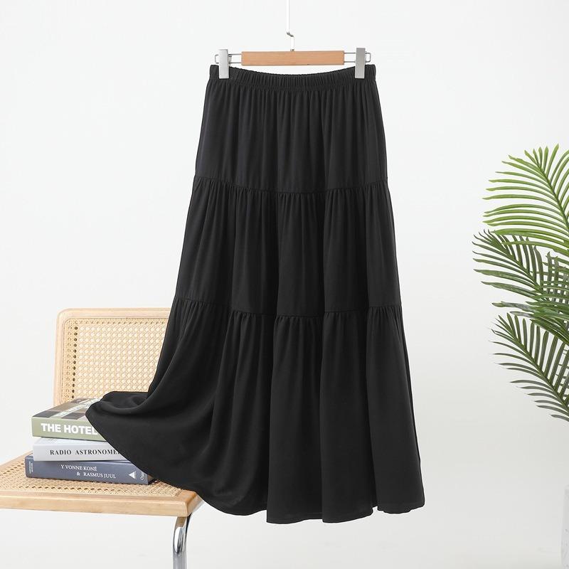 

Women s High-waisted Pleated Half-body Skirt Summer Cover Crotch Niche Sense Temperament Thin Big Yards Half-skirt A Word Long Skirt 2XL чорний