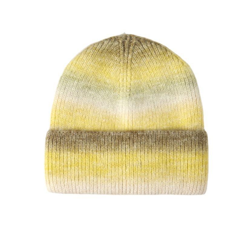 Gradually change mohair knitted hat men's and women's new rainbow wool blended warm winter knitted hat cold hat