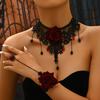 [No Plating Red Roses Jewelry] Women's Dark Punk Style Lace Flower Necklace, Gothic Vintage Choker with Red Roses, All-Season, for Daily & Party Wear