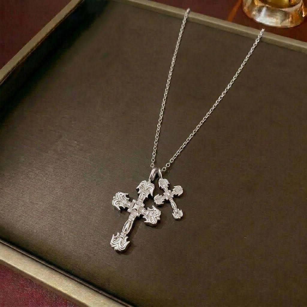 Women's Retro Zircon Cross Necklace - Colorful, Personalized Hip Hop Clavicle Chain