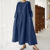 2026 Summer Large Loose Cotton and Hemp Casual Dress Elegant New Round Neck Short Sleeve A-line Dress Female Fashion Solid Color Simple Clothing
