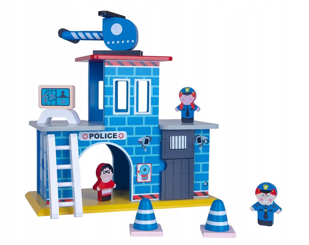 Wooden Police Station, 2 Floors - Helicopter, 3 Figures, ECO Set