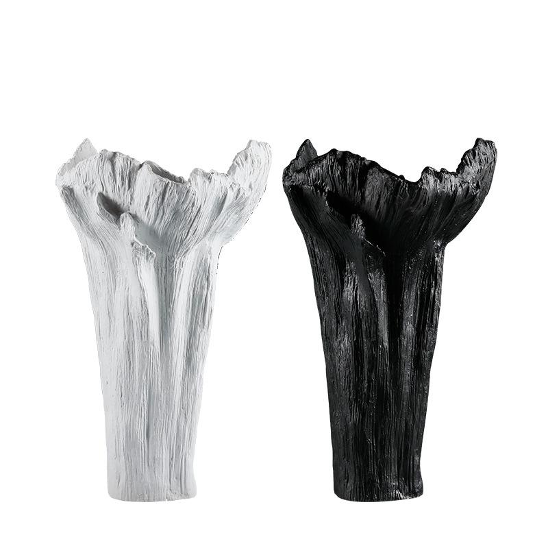 Resin Vase Irregular Shape Flowers Black and White Flower Vase Resin Handicraft Ornaments Flower Arrangement Accessories