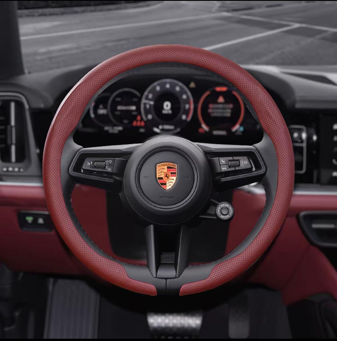 

8D Nappa leather Car Steering Wheel Cover For Porsche Cayenne Taycan Macan Panamera 718 911 Cayman Auto Accessories