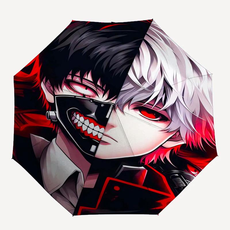 Tokyo GhoulKen Kaneki Themed Automatic Opening and Closing Umbrella, Compact Travel Umbrella, Lightweight and Portable, Suitable for Beach C