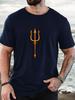 Unisex Black Crew Neck Tee Minimal Orange Poseidon Trident Simple Greek Sea God Symbol Mythology Art Soft Cotton Male Casual Tops