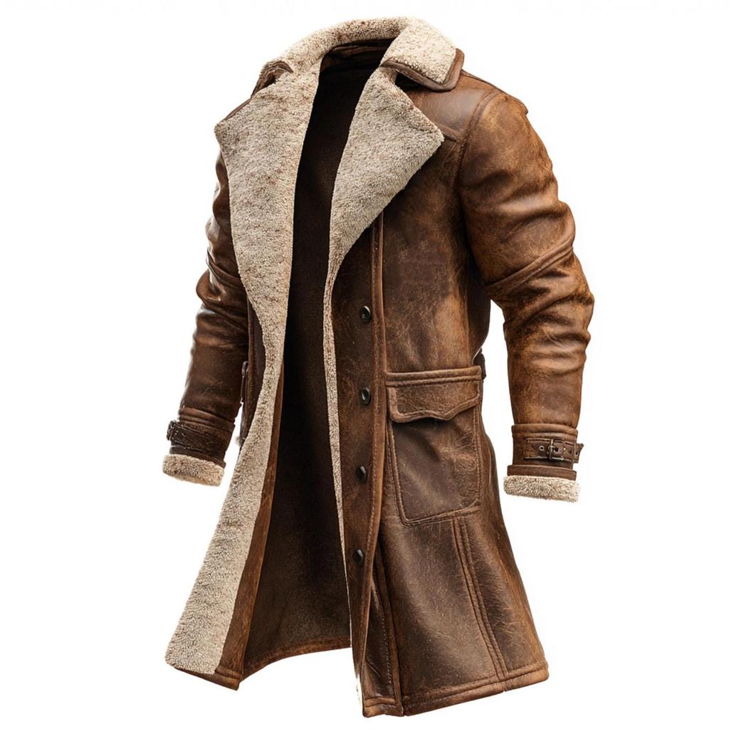 European Men's Retro Brown Suede Long Coat - Autumn/Winter Warm Jacket
