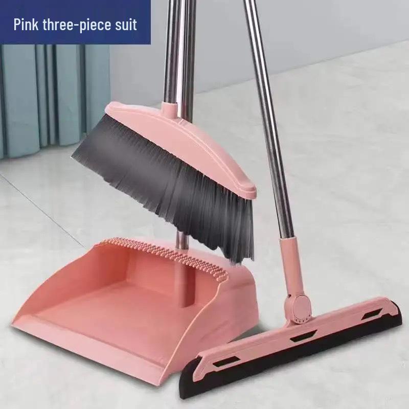Influencer Household Broom & Dustpan Set: Non-Stick Hair Sweeping, Squeegee & Garbage Shovel.