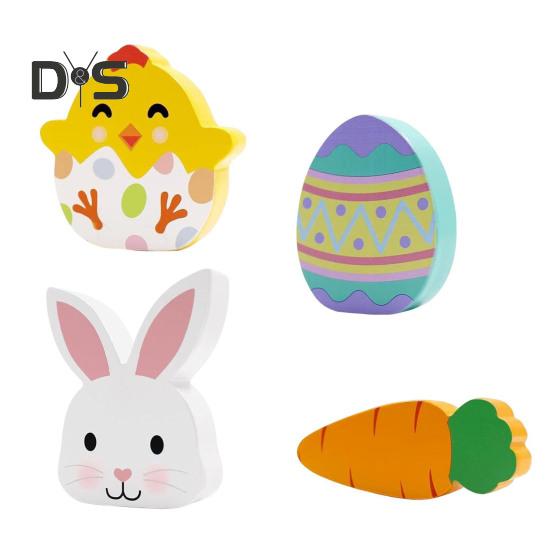 

4 шт. пасхальные украшения в виде кроликов, деревенские деревянные знаки, декор для дома, фермерский многоярусный поднос, украшения для пасхального стола, яйца-кролики, морковь, пасхальные 4pcs