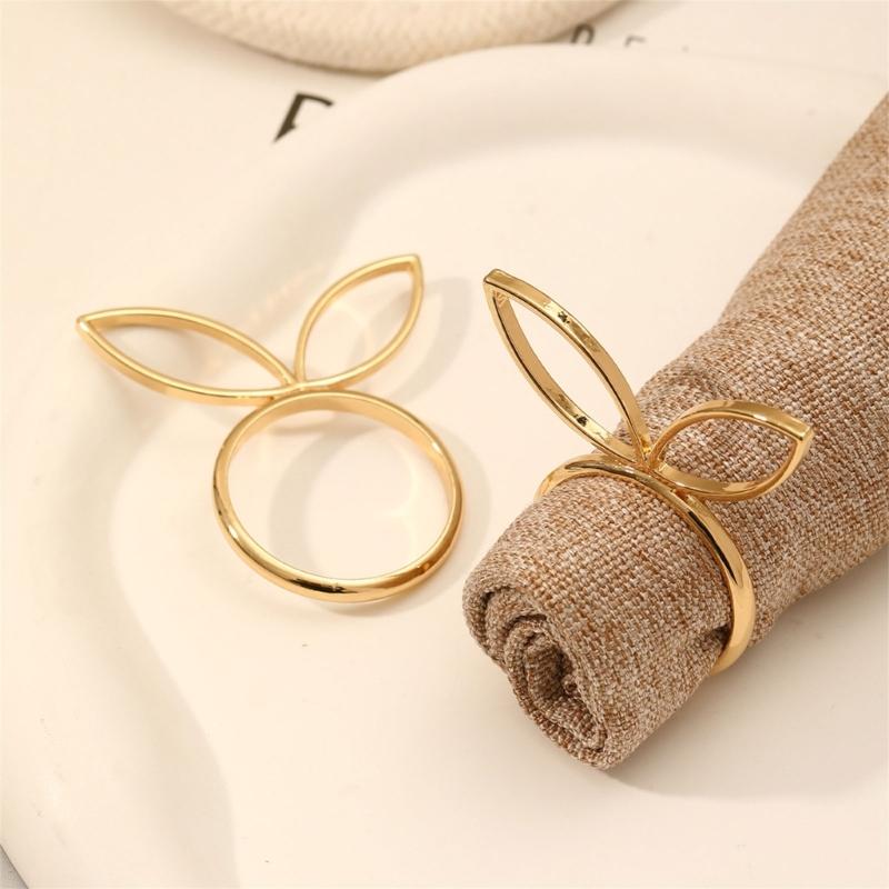 Pack of 6 Cute Napkin Rings Easters Ear Shape Napkin Holder Metal Napkin Jewelry Sophisticated Platings Accessorys