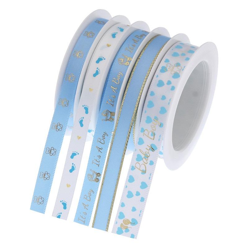 Nastro abbronzante con piedini di neonato, confezione regalo per compleanno, nastro con lettera, 5 rotoli (5 metri ciascuno)