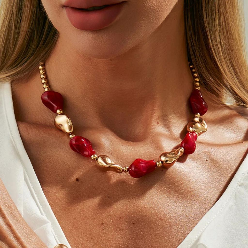 SHIXIN 7 Styles Elegant Resin Water Drop Beaded Choker Necklace for Women Boho Irregular Acrylic Short Necklace Clavicle Chain