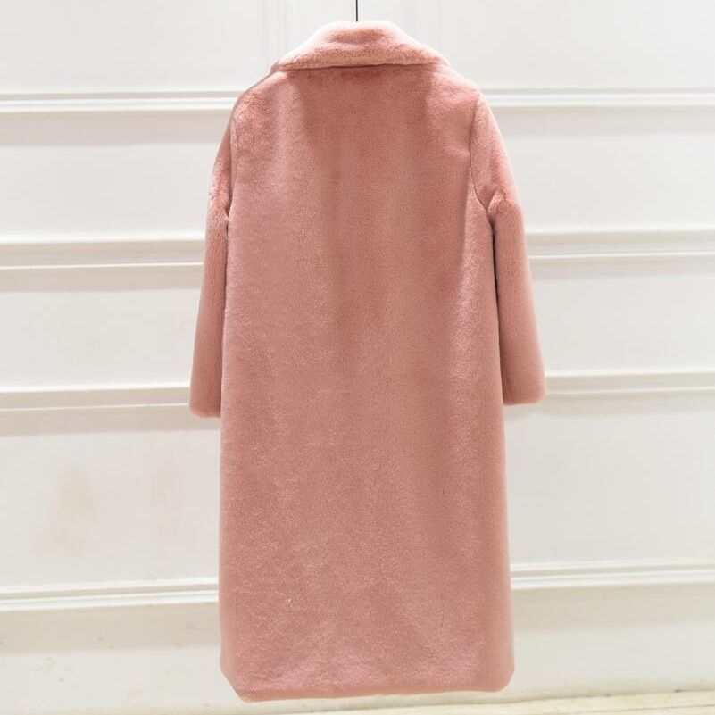 Winter imitation rabbit fur medium and long suit collar imitation fur coat loose warm casual temperament women's trench coat
