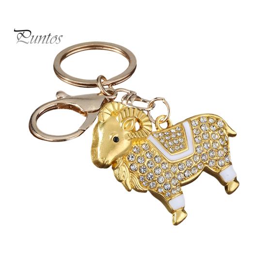 Key Charm Zodiac Keychain with Rhinestones, Sheep Design Bag Pendant, Chinese New Year Lucky Astrology Goat Accessory Charm, Feng Shui Ornament