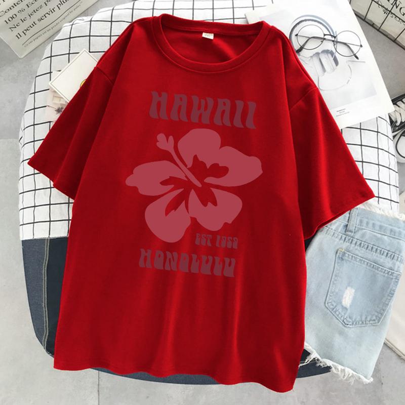 Hawaii Est 1959 Honolulu Print T-Shirt Damen Sommer Rundhals T-Shirts Baumwolle Atmungsaktiv Kurzarm Sport Lässig T-Shirt