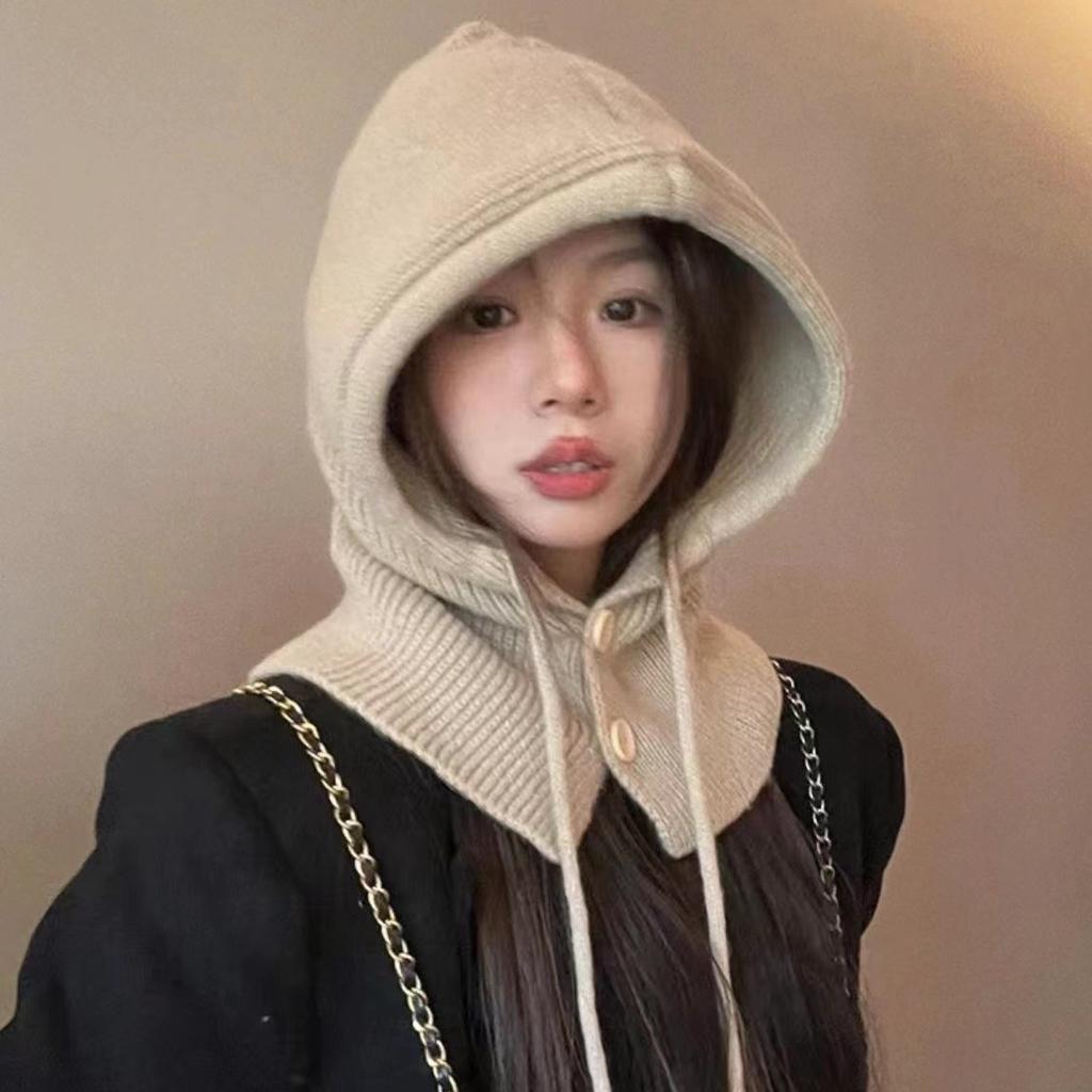 Korean Balaclava Hat Women's Winter Warm Hat Scarf Integrated Ear Protection Wool Knitted Hat
