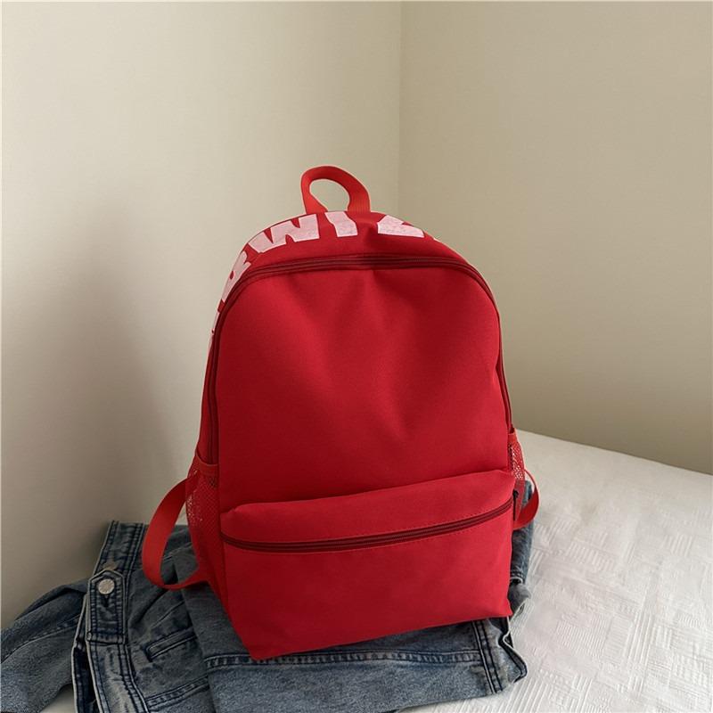 Nylon solid color alphabet schoolbag, simple, lightweight, waterproof and wear-resistant backpack, class commuting large-capacity backpack