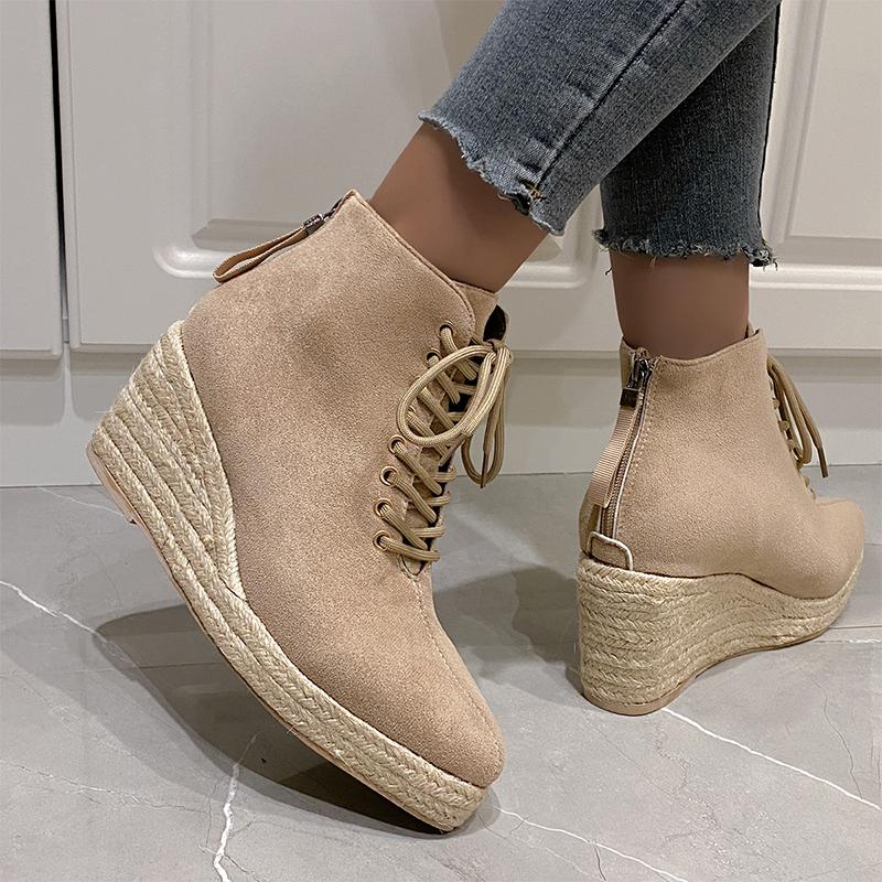 Fashion Weave High Heels Women Snow Ankle Boots Pointed Toe Shoes Winter New Suede Wedges Shoes Women 2024 Trend Dress Mujer Zapatos