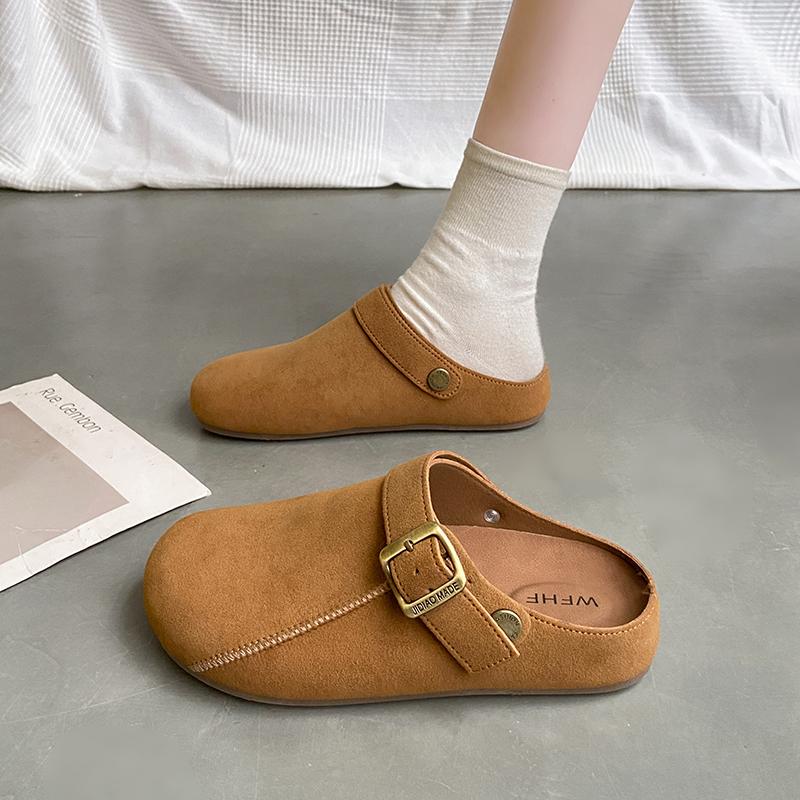 CRLAYDK Vintage Women's Comfort Mules Adjustable Buckle Slip On Slippers Closed Toe Casual Walking Open Back Shoes for Lady