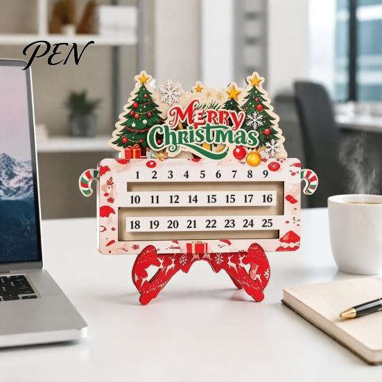 Wooden Holiday Keepsake Christmas Countdown Calendar, 25 Days Until Advent Vintage Office Party Decor Farmhouse Table Sign for Indoor Home to