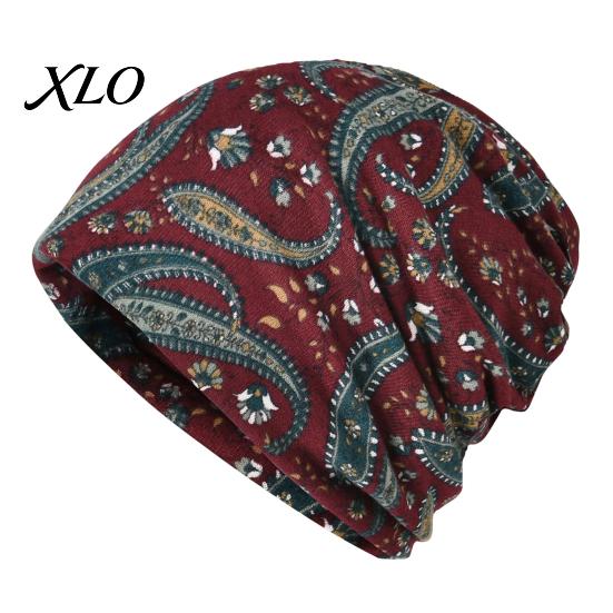 Stylish Autumn Winter Neck Warmer Women's Geometry Print Slouchy Hat, Casual Soft Stretch Skull Colorful Geometric Pattern Hat Cap, Warm Cancer Chemo