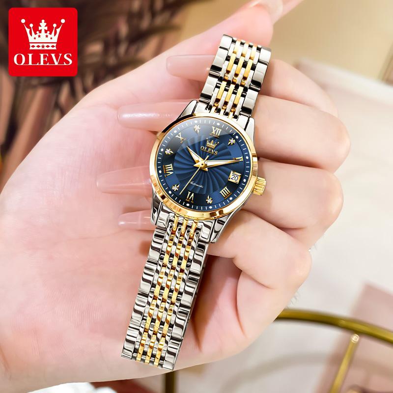 Oulishi Women's Automatic Diamond-Set Dual Calendar Waterproof Watch