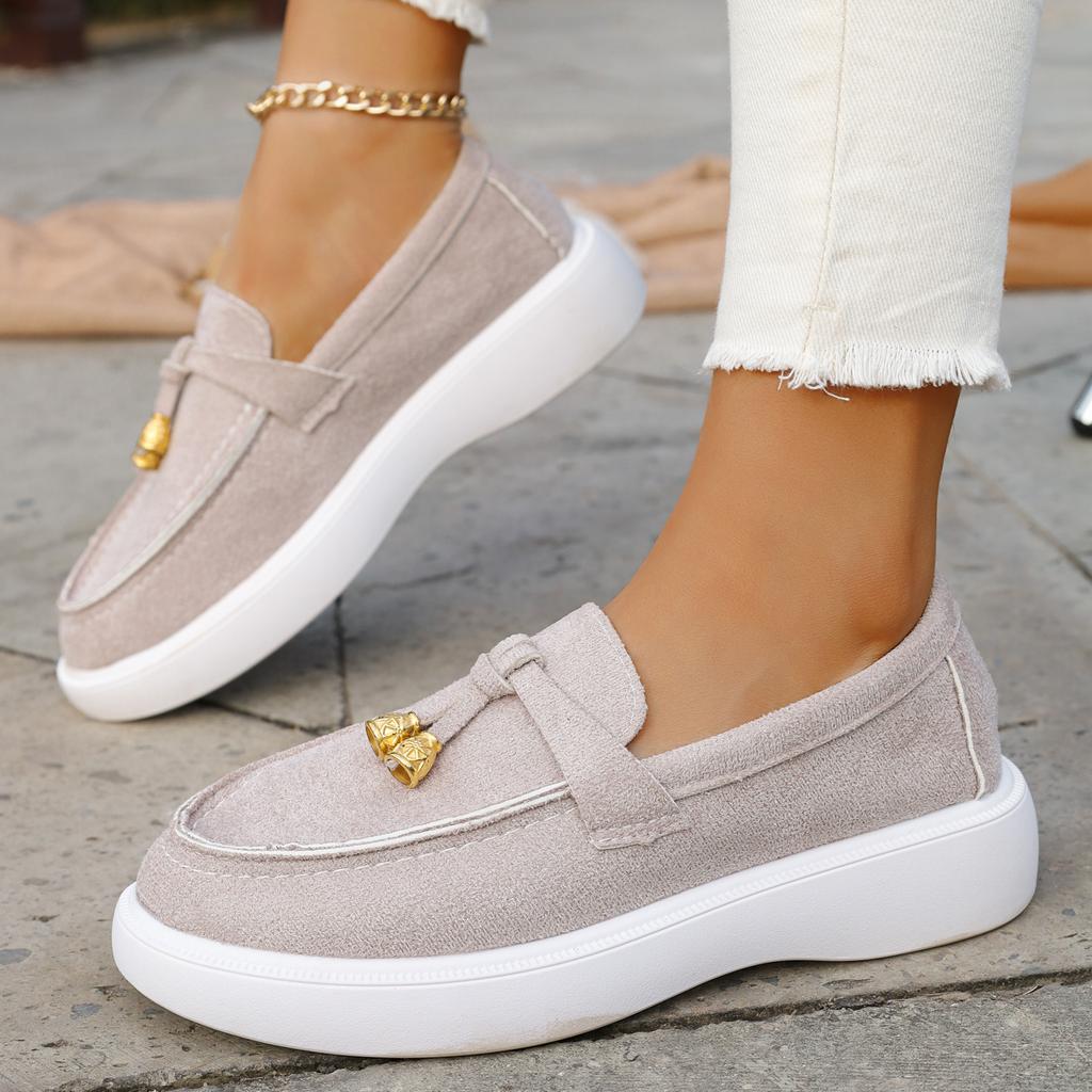 New Lefu Shoes Women's Soft Leather Retro Lazy Man Step On Thick Sole Flat Bottom Comfortable Single Shoe