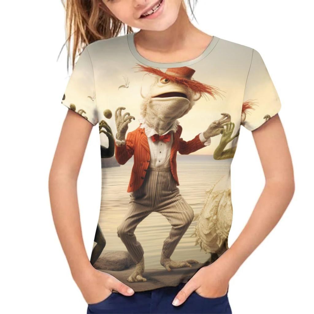 Kids T-shirt 3d Print Summer Children's Cute Animal 3D Printed Simple and Casual Round Neck Short Sleeved T-shirt