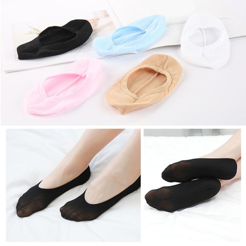 5 Pairs Women's No Show Socks Candy Color Nonslip Silicone Grip Breathable Nylon Invisible Low Cut Socks For Summer